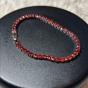 Red Stone On Silver Bracelet